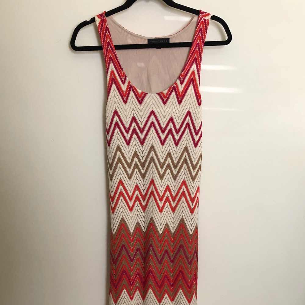 Pink orange and cream chevron crochet maxi dress M